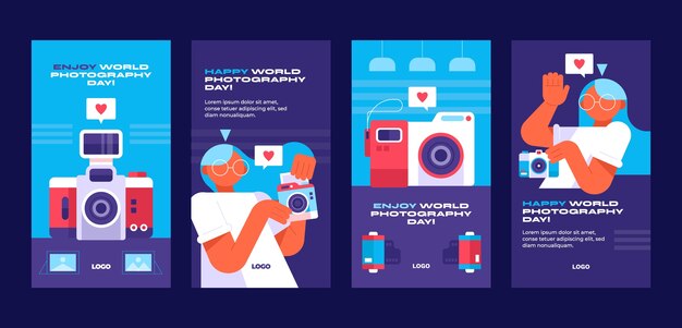 Flat instagram stories collection for world photography day celebration