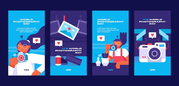 Flat instagram stories collection for world photography day celebration