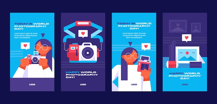Free Vector flat instagram stories collection for world photography day celebration
