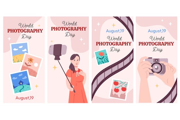 Flat instagram stories collection for world photography day celebration