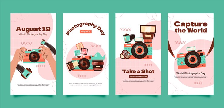 Free Vector flat instagram stories collection for world photography day celebration