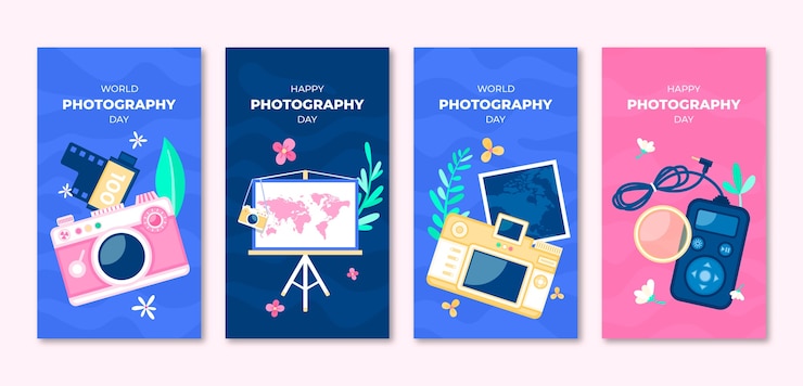 Free Vector flat instagram stories collection for world photography day