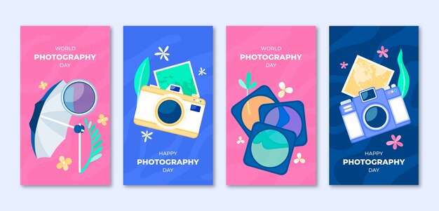 Flat instagram stories collection for world photography day