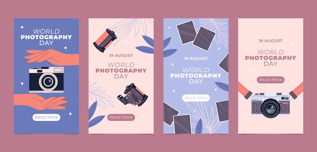 Flat instagram stories collection for world photography day