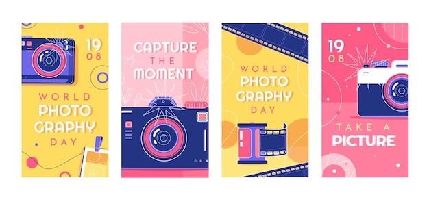 Flat instagram stories collection for world photography day