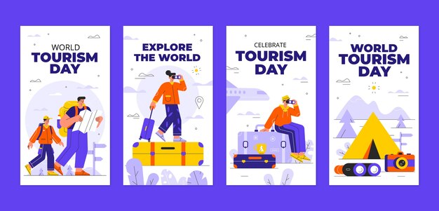 세계 관광의 날 축하를 위한 플랫 인스타그램 스토리 컬렉션