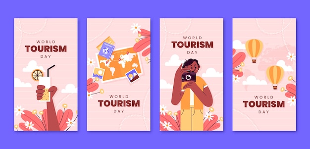 Flat instagram stories collection for world tourism day celebration