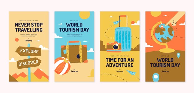 世界観光の日のお祝いのためのフラットなInstagramストーリーコレクション