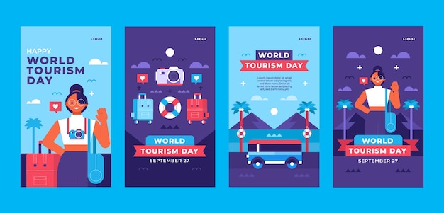 Flat instagram stories collection for world tourism day celebration