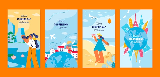 Flat instagram stories collection for world tourism day celebration