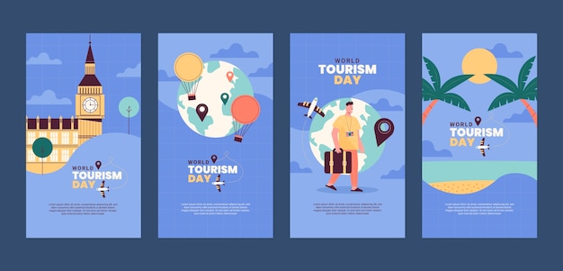 Flat instagram stories collection for world tourism day celebration