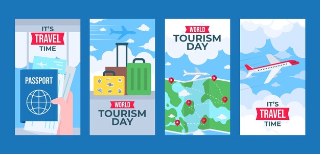 Flat instagram stories collection for world tourism day celebration