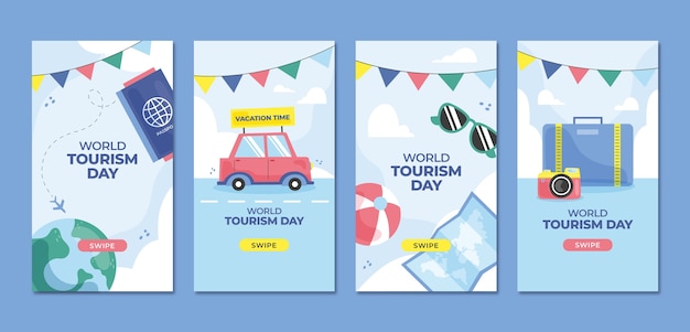 Free vector flat instagram stories collection for world tourism day celebration