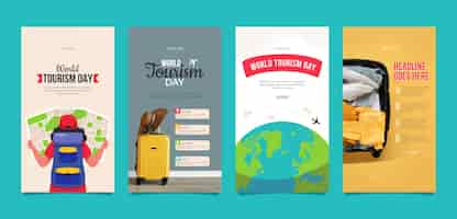 Free vector flat instagram stories collection for world tourism day celebration