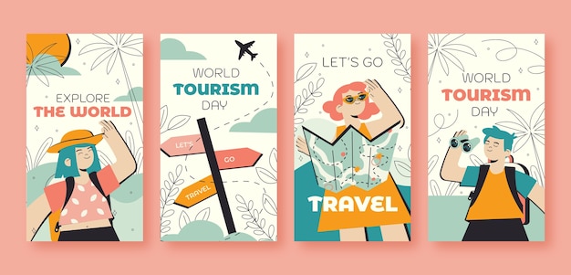 Flat instagram stories collection for world tourism day celebration