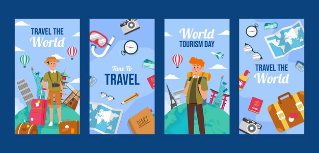 Flat instagram stories collection for world tourism day celebration