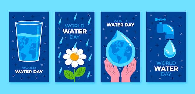 Free vector flat instagram stories collection for world water day