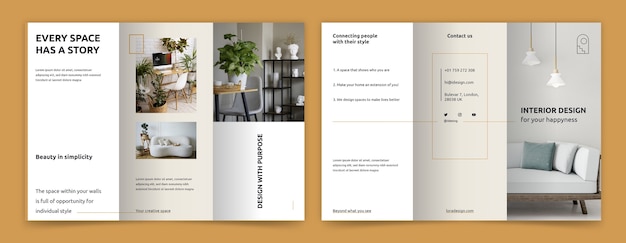 Free vector flat interior design company brochure template