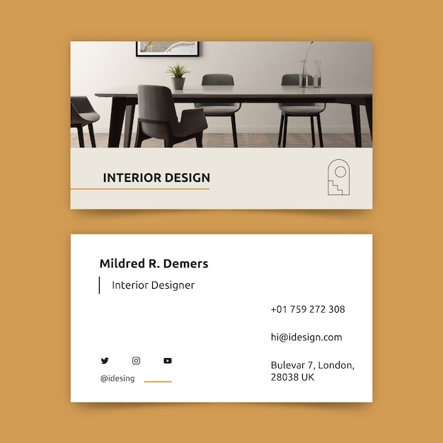 Flat interior design company horizontal business card template