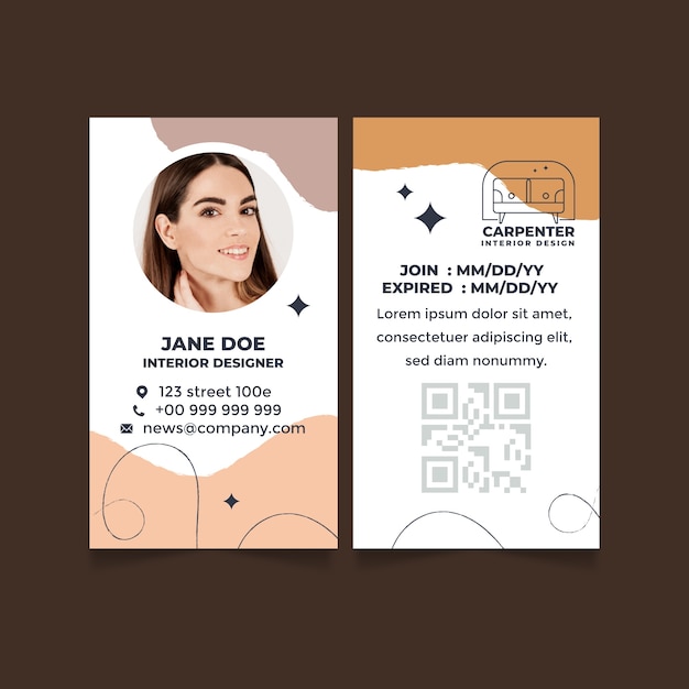 Free vector flat interior design company id card template