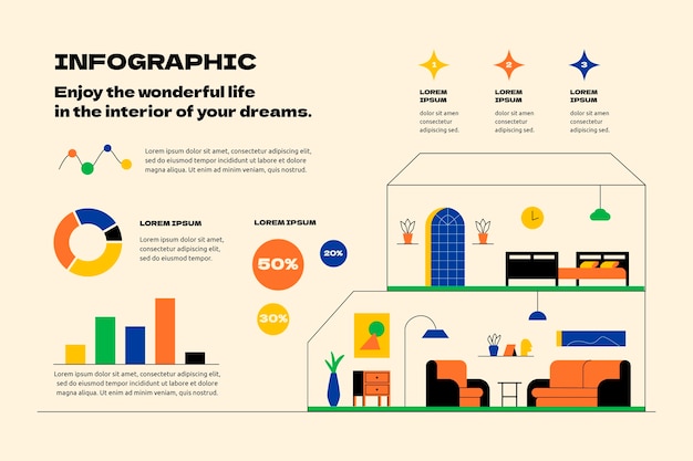 무료 벡터 평면 인테리어 디자인 회사 infographic 템플릿
