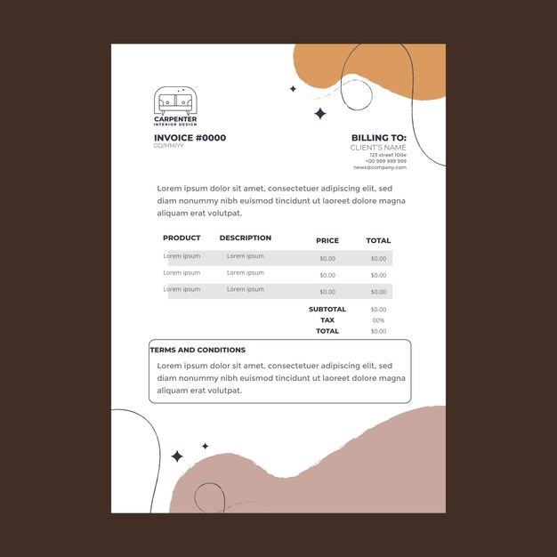 Flat interior design company invoice template