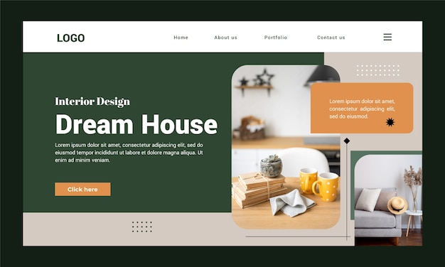 Flat interior design company landing page template