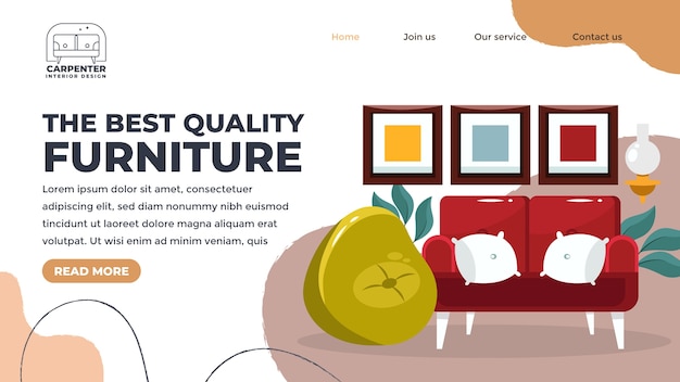 Free vector flat interior design company landing page template