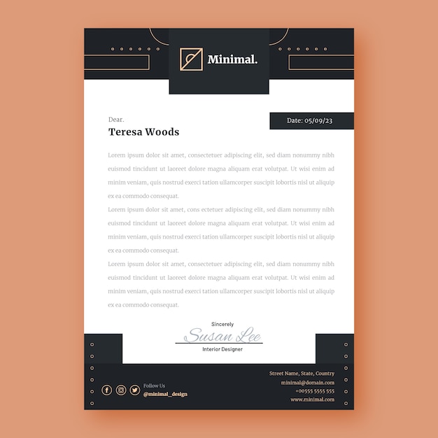 Free vector flat interior design company letterhead template