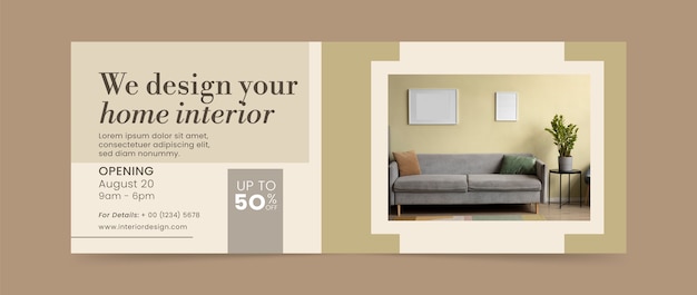 Free vector flat interior design company social media cover template