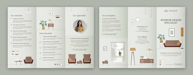 Flat interior design and home decor brochure template