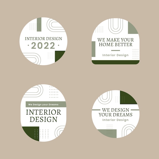 Free vector flat interior design and home decor labels collection