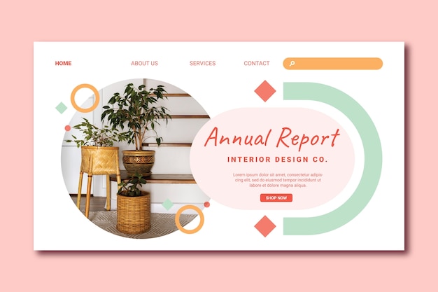 Vettore gratuito modello di pagina di destinazione per l'interior design piatto e l'arredamento della casa