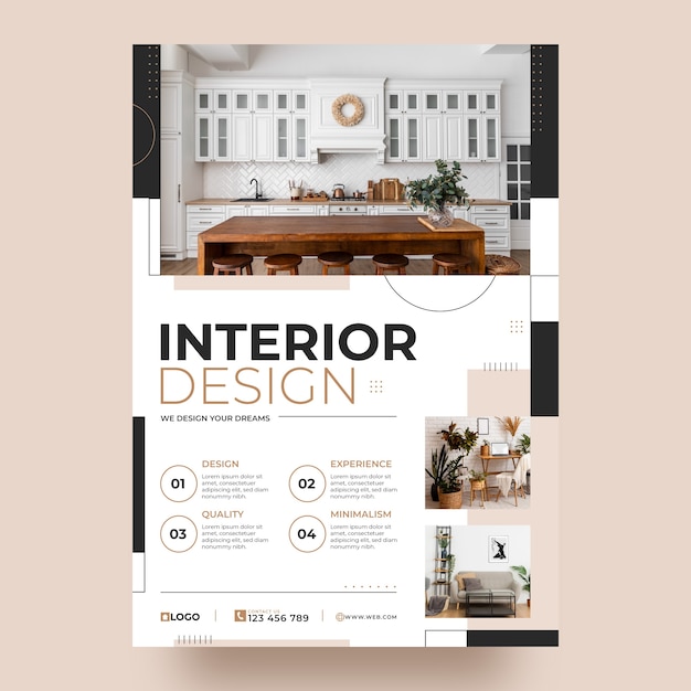 Flat interior design and home decor poster template