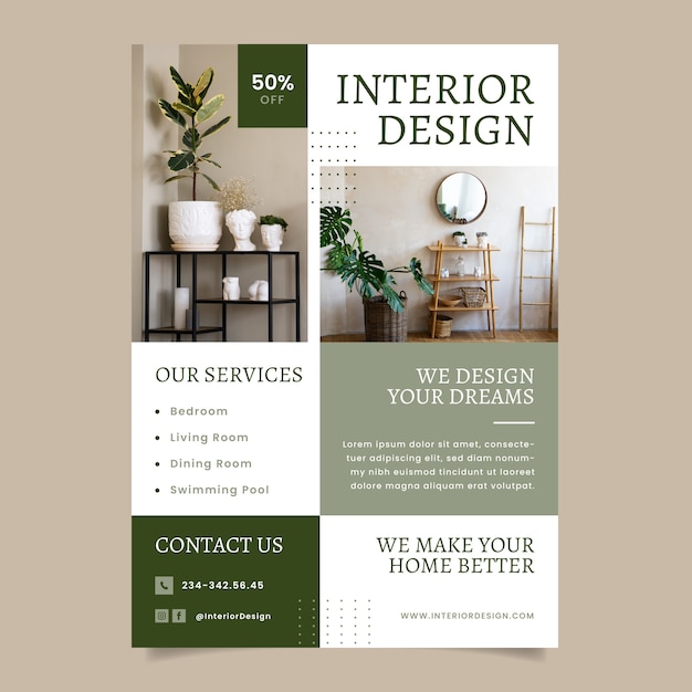 Free vector flat interior design and home decor poster template