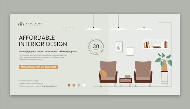 Free Vector | Flat interior design and home decor sale banner template