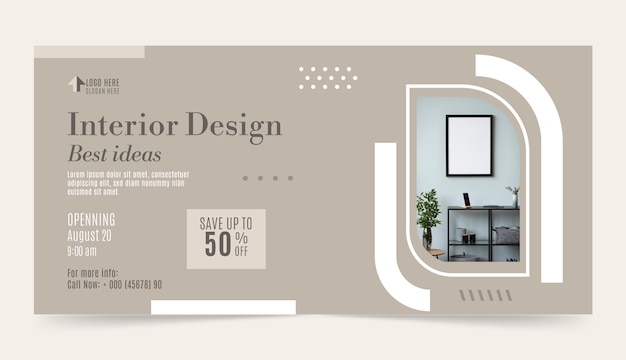 Modello di banner di vendita di arredamento e interior design piatto