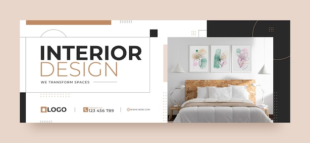 Free vector flat interior design and home decor social media cover template