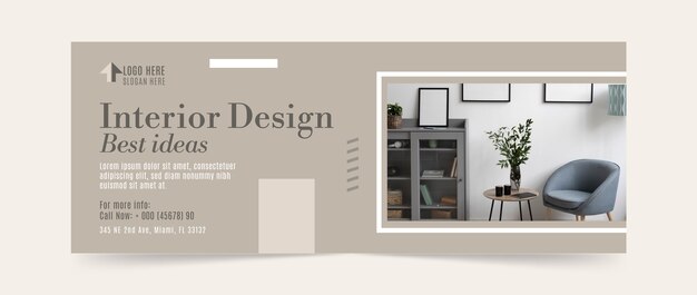 Flat interior design and home decor social media cover template