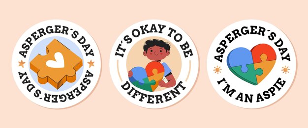 Flat international asperger day badges collection
