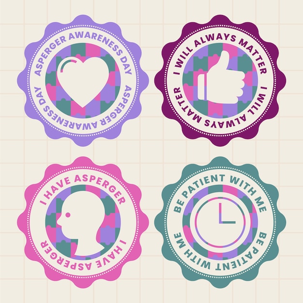 Free vector flat international asperger day badges collection