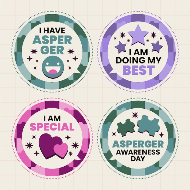 flat international asperger day badges collection