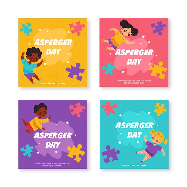 Free vector flat international asperger day instagram posts collection