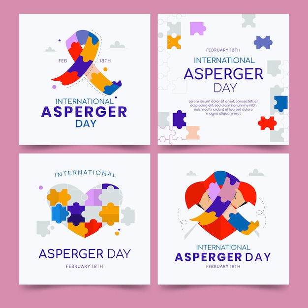 Flat international asperger day instagram posts collection