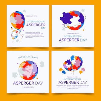 평평한 국제 아스퍼거의 날 인스타그램 게시물 모음