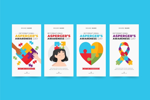 Free vector flat international asperger day instagram stories collection