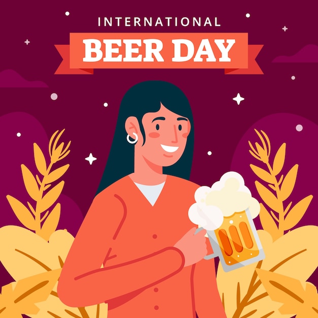Плоский международный день пива иллюстрация
