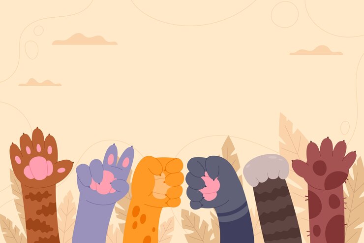 Free Vector flat international cat day background with cat paws