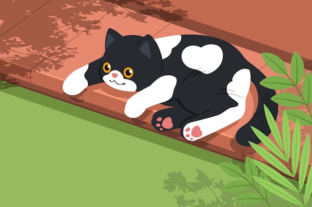 Free vector flat international cat day background with cat resting outdoors