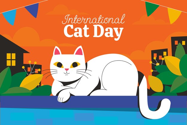 猫とフラットな国際猫の日の背景